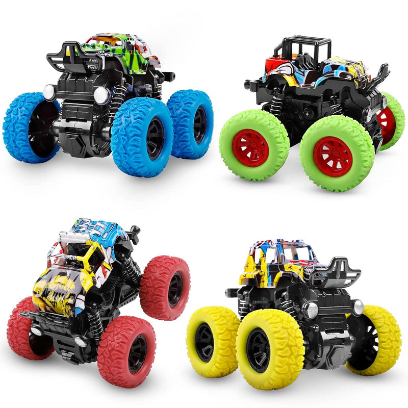 M SANMERSEN Monster Trucks for Boys, 4 Pack Push and Go Friction Powered Ca