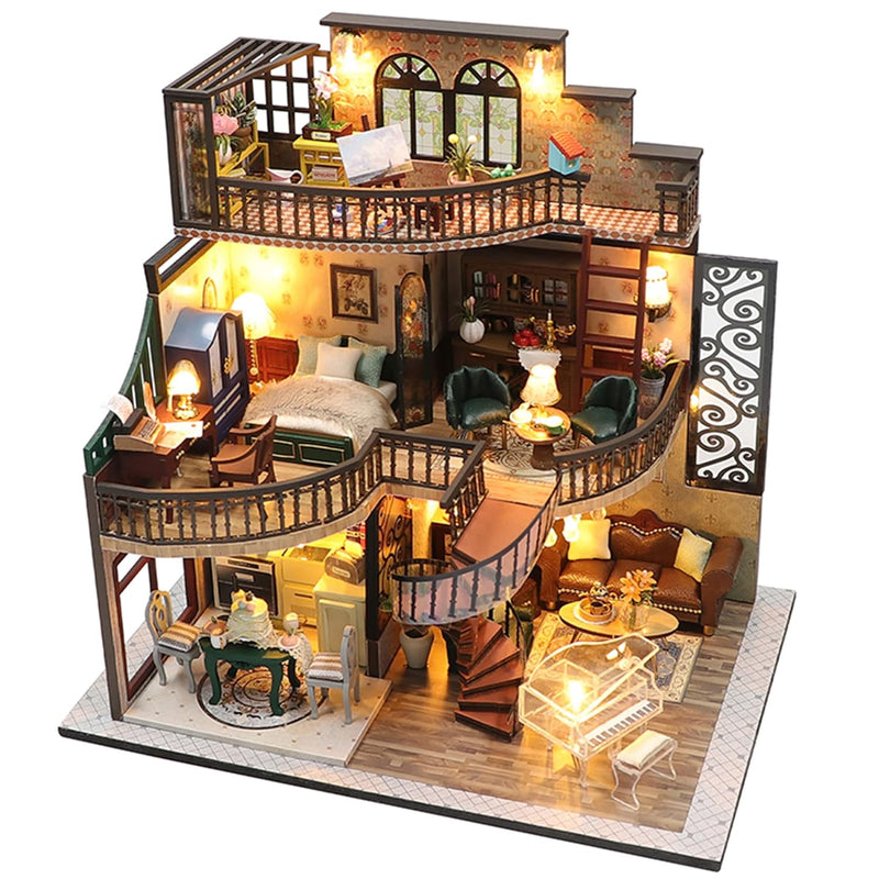 Diy Dollhouse Miniature Kit, Doll House Kit With Dust Proof Cover And Music