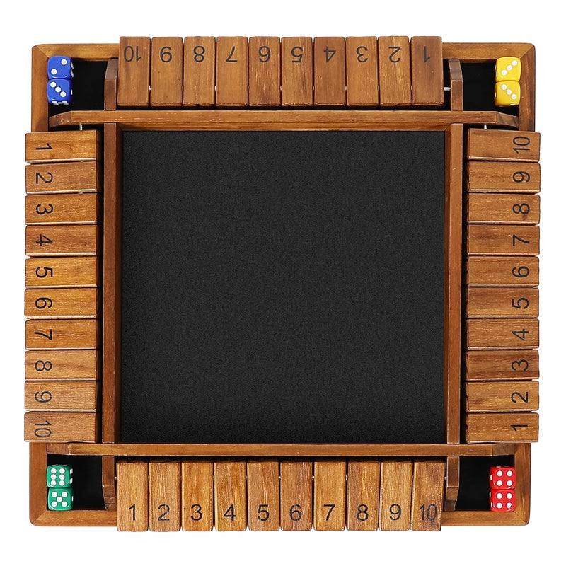Shut The Box Dice Game Wooden Board For 2 4 Player, 4 Sided 10 Numbers Math