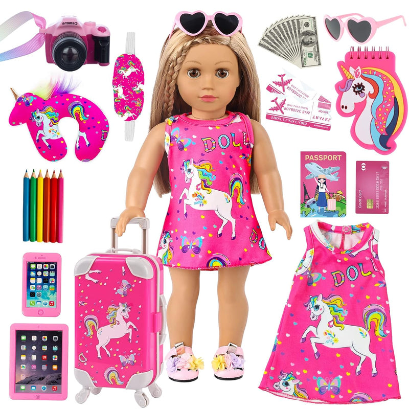 American 18 Inch Doll Clothes And Accessories Travel Luggage Play Set Inclu