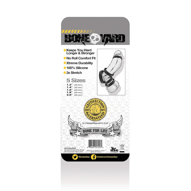 Boneyard Silicone Cock Ring Set 5 Pcs Kit - Black
