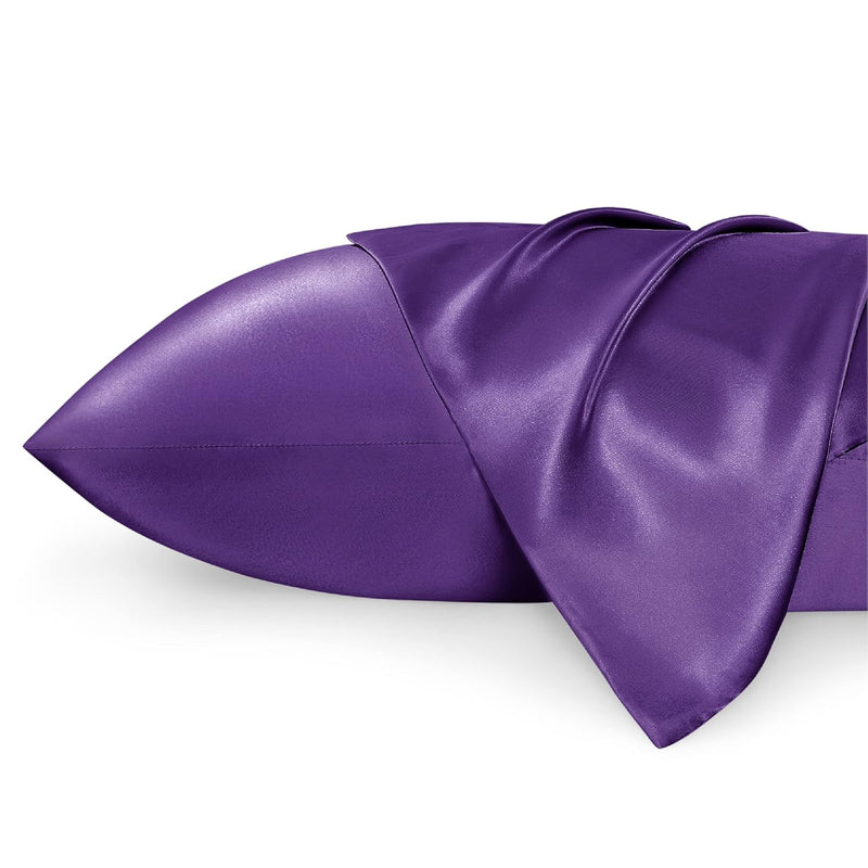 Satin Pillowcase Standard Set Of 2 - Purple Silky Pillow Cases For Hair And Sk