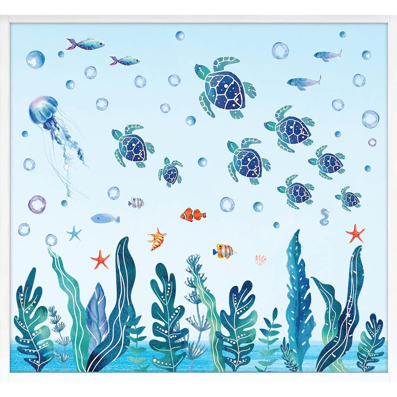 6 Sheets Summer Window Clings Ocean Themed Sea Turtle Window Sticker Decals Wa