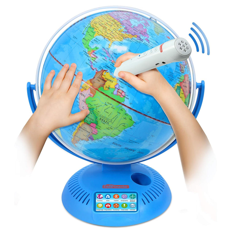 Interactive Globe With Wireless Smart Pen, 9” Globes With Stand, Talking Wo
