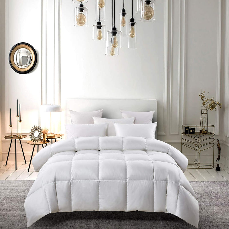Feather Down Comforter Queen Size, Light Warmth 300 Thread Count White Down Du
