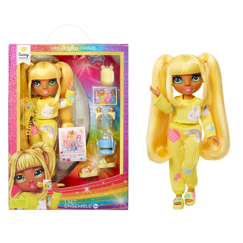 Jr High Pj Party Sunny, Yellow 9" Posable Blonde Fashion Doll With Soft One