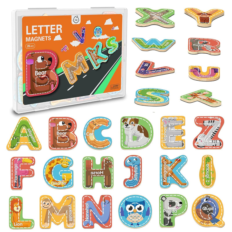 Magnetic Letter, Thickened Wooden Abc Alphabet Fridge Magnets For Toddlers