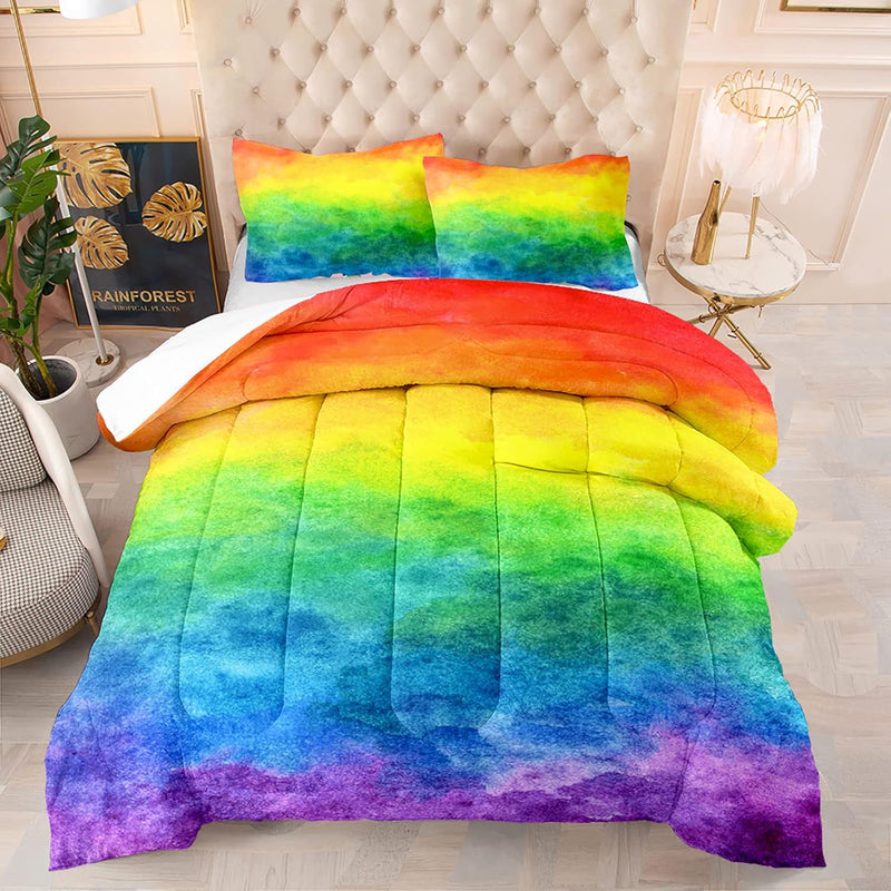 Rainbow Comforter Set Girls Colorful Bedding Set For Kids Teens Tie Dye Down C