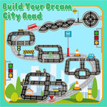Magnetic Road Tiles Set with Pullback Cars for Kids Ages 3+