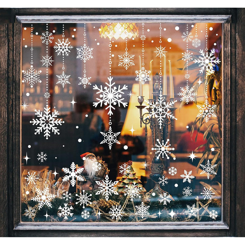 215Pcs Winter Window Clings White Snowflake Window Decals Double-Sided Winter