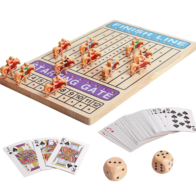 Horse Racing Board Game Wooden Challenge Toy Poker With 11 Durable Horses D