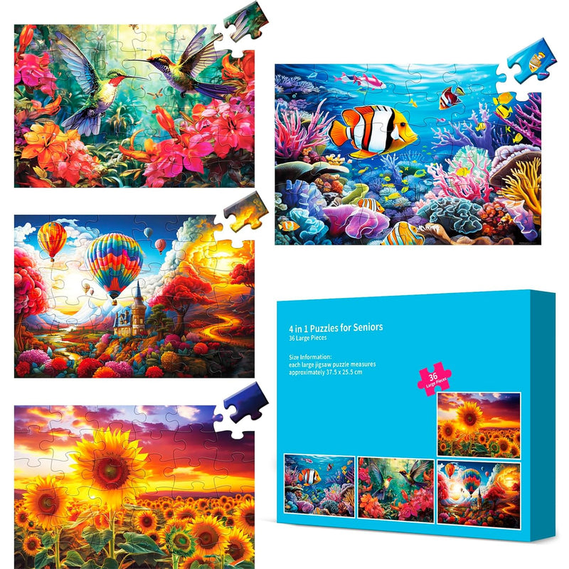 4 Packs Large Piece Puzzle For Seniors Dementia 36 Pieces Puzzles For Elder