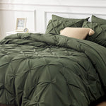 King Size Comforter Set - Bedding Set King 7 Pieces, Pintuck Bed In A Bag Olive Green Bed Set With Comforter, Sheets, Pillowcases & Shams