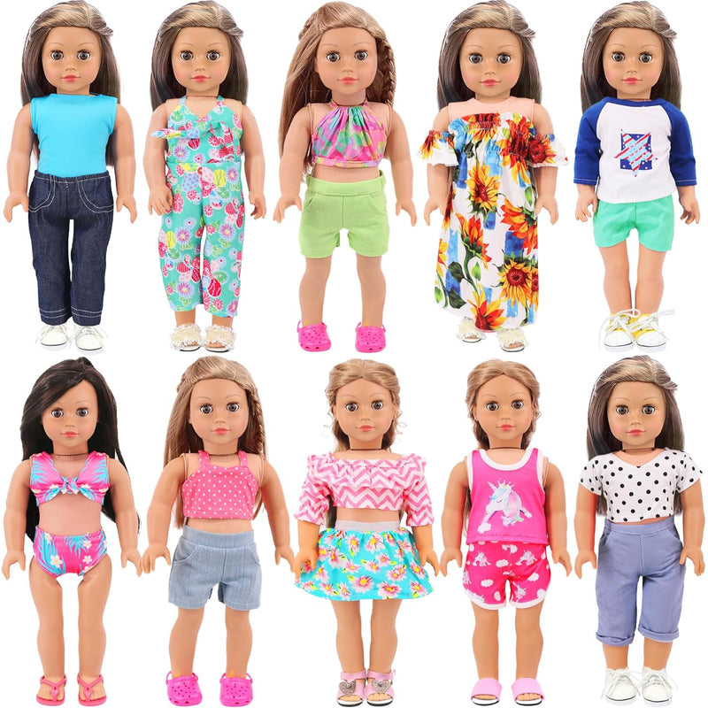 10 Sets 18 Inch Doll Clothes 18 Pcs Doll Clothing Doll Outfits Dress Swimsu