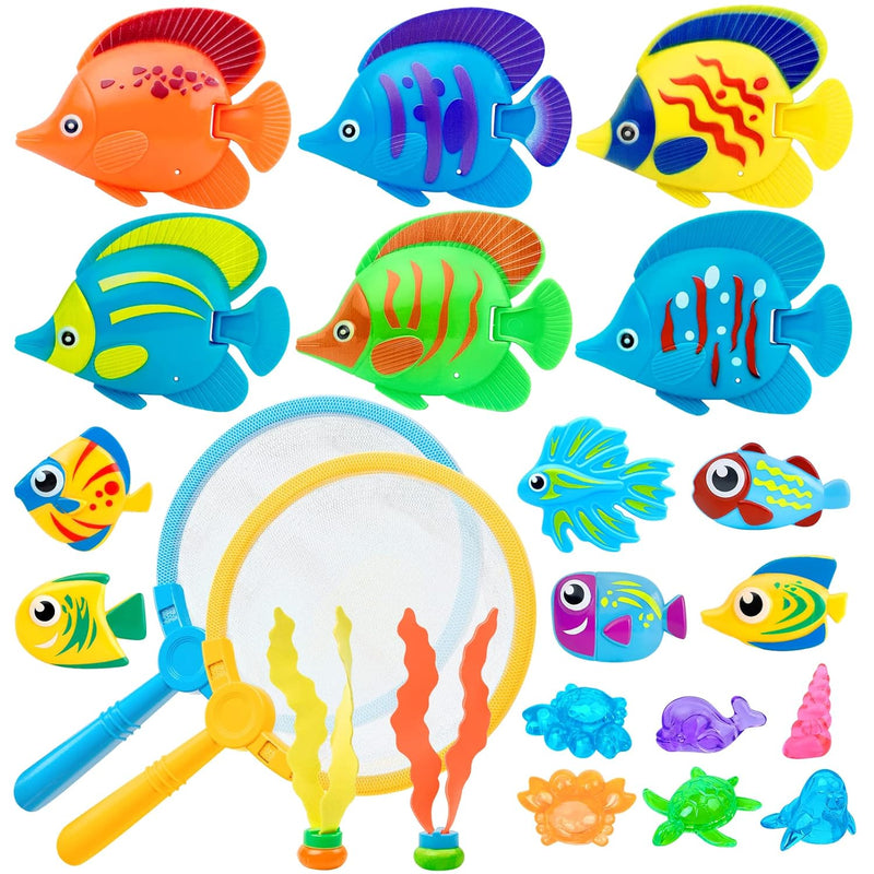 23 Pcs Pool Toys For Kids, Bath Toys Dive And Grab Fishing Game Set, Diving