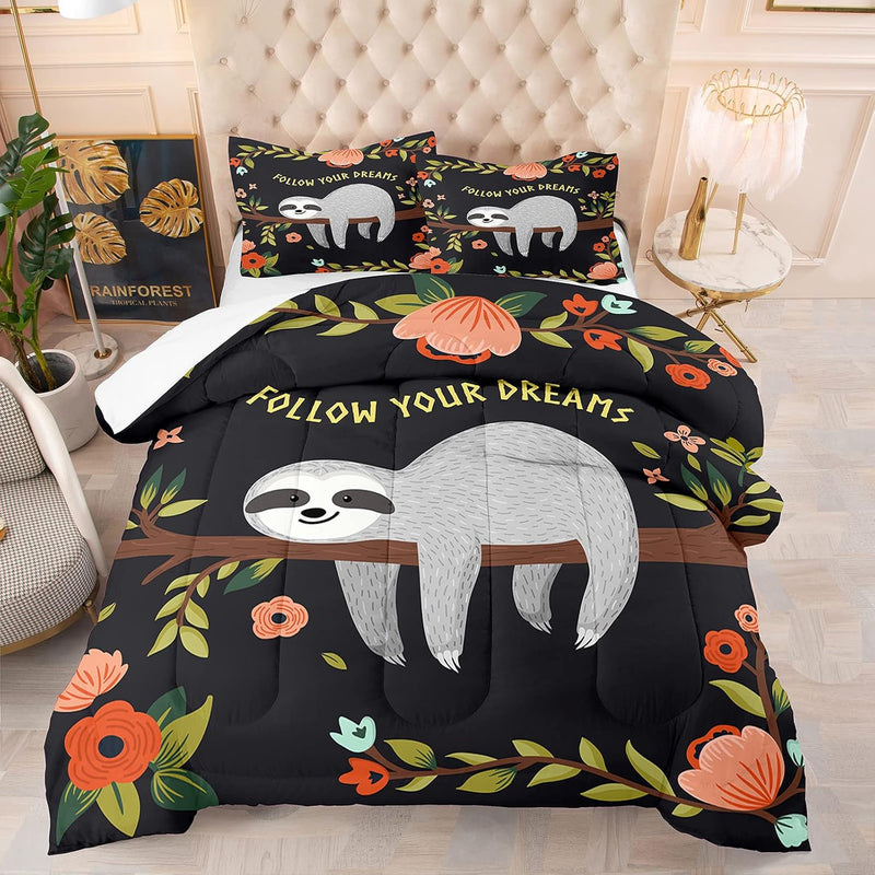 Sloth Comforter Bedding Set Queen For Boys Girls, 3D Cute Sloth In Energy Savi