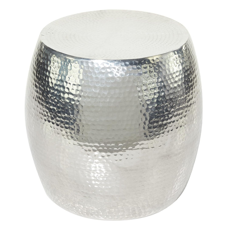 Aluminum Round Accent Table With Hammered Design, 14" X 14" X 16", Silver