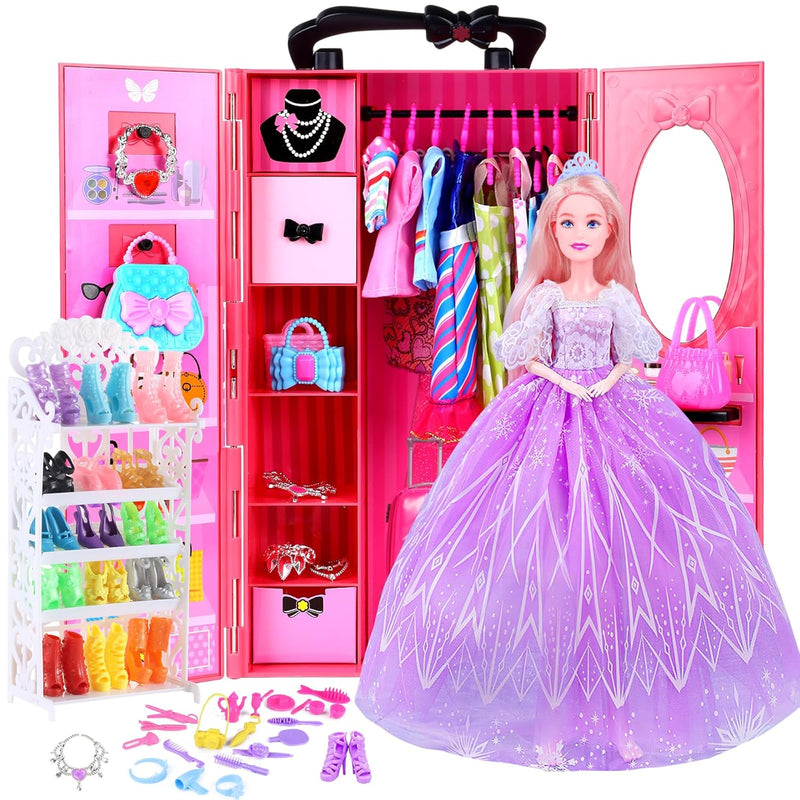 157 Pcs Doll Clothes And Accessories With Doll Closet For 11.5 Inch Girl Do