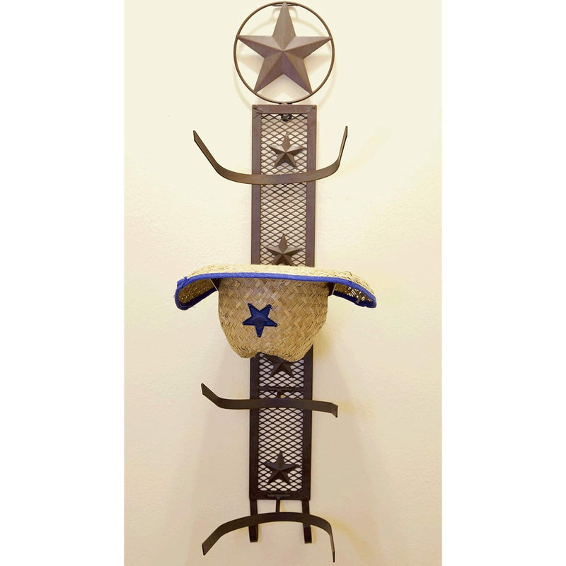 Metal Star 4 Cowboy Hat Rack Fold-Up Wall Hanging Decoration Rustic Western Styl