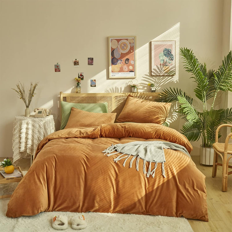 Pumpkin Duvet Cover Velvet Twin Women Girls Burnt Orange Fluffy Bedding Cover