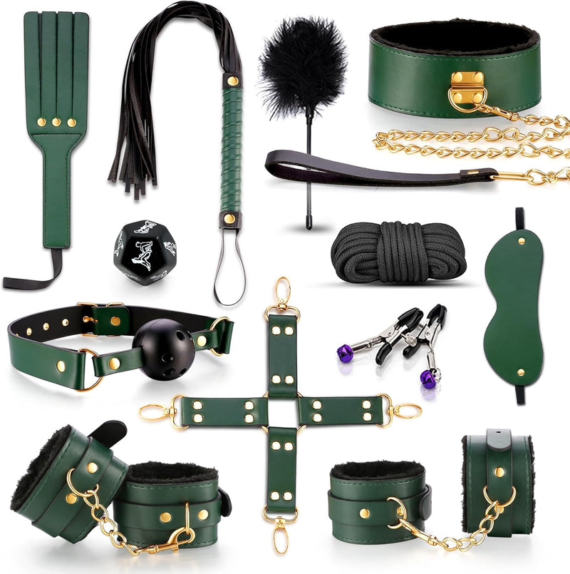 12-Piece BDSM Bondage Kit with Handcuffs, Collar, Ankle Cuffs & Blindfold