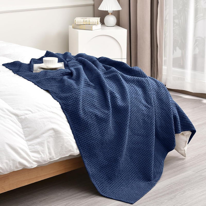 100% Cotton Waffle Weave Throw Blanket 50"X60"-Lightweight Washed Soft Breatha