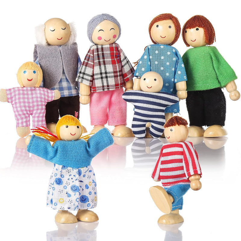Wooden Doll House People Of 8 Figures, Dolls Family Set For Girls Toddler K