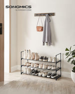 Shoe Rack, 3 Tier Shoe Organizer, Metal Shoe Storage Shelf for 15 Pairs of Shoes, Easy to Assemble, Entryway, Black