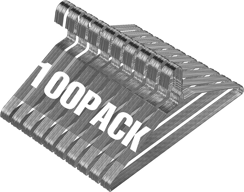 Wire Hangers 100 Pack, Metal Wire Clothes Hanger Bulk for Coats, Space Saving Metal Hangers Non Slip 16 Inch 12 Gauge Ultra Thin for Standard Size Suits, Shirts, Pants, Skirts-Silver