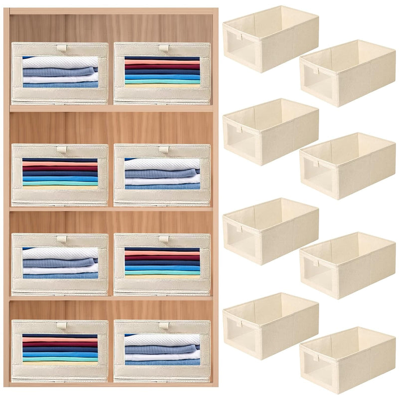 8 Pack Linen Closet Organizers And Storage, Foldable Closet Storage Bins With Cl