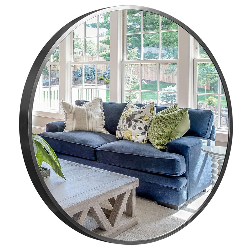 Round Mirror Circle Mirror 32 Inch Aluminum Alloy Frame Wall Mirror Large Vani
