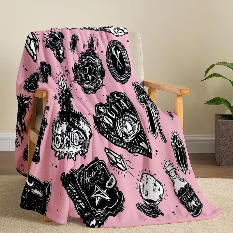 Cute Pink Witchy Witch Throw Blanket Kids Flannel 60"X50" Blankets For Women G