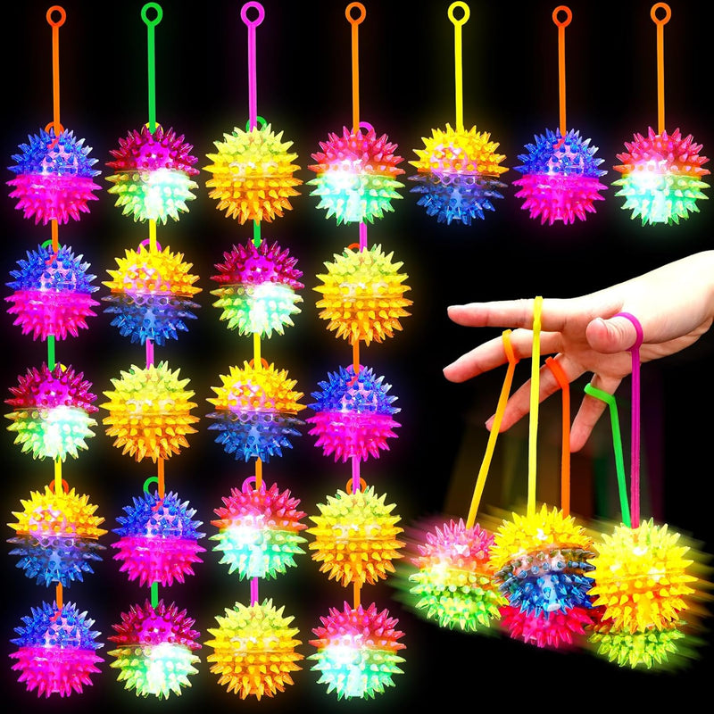 24 Pcs 2.6 Inch Bouncy Light up Ball LED Flashing Spiky Sensory Stress Ball