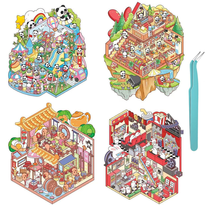 DIY 3D House Sticker Book Reusable Craft Kit for Teens and Adults