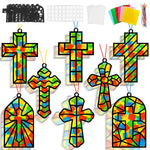 32 Set Christian Cross Suncatcher Craft Kit, DIY VBS Stained Glass Window Art