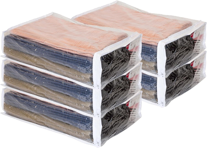 Set of 5 Clear Vinyl Zippered Storage Bags 11 x 15 x 4 Inch