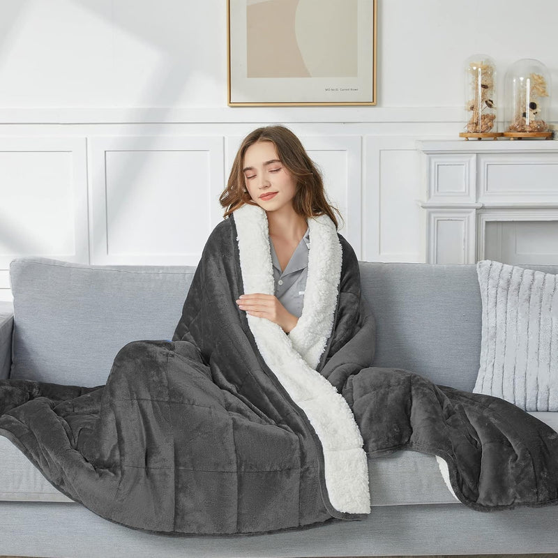 Flannel Weighted Blanket Adult: 60×80Inch Sherpa Fleece Heavy Blanket - Breath