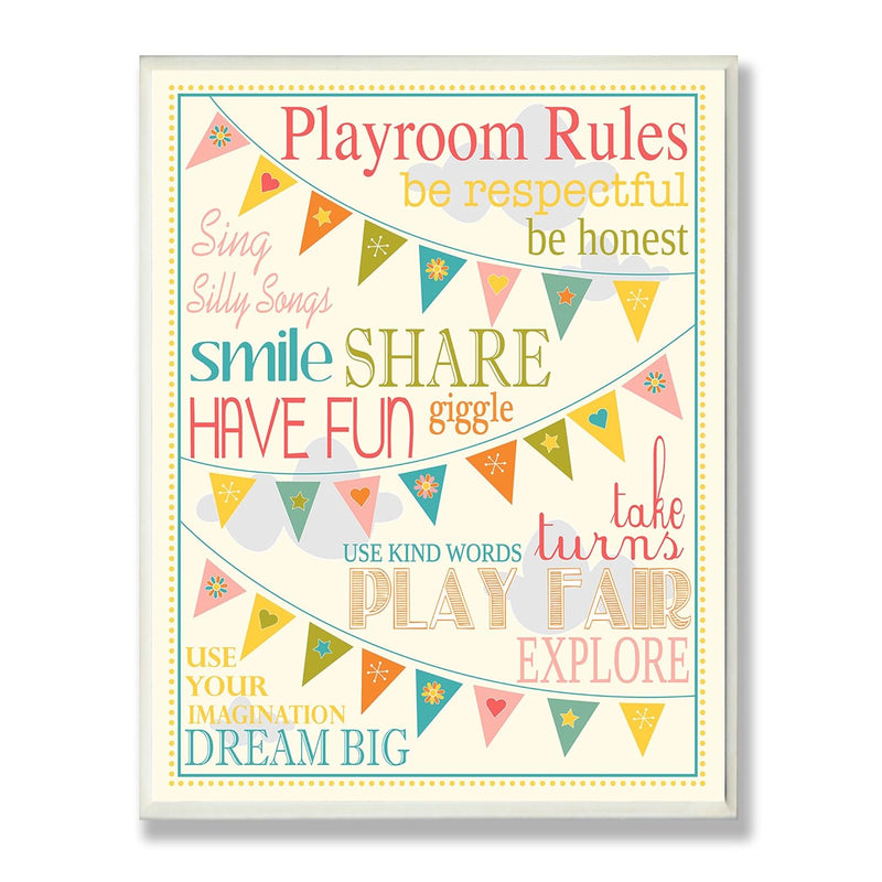 Playroom Rules With Pennants In Pink Wall Plaque, 13 X 19, Design By Artist Ka