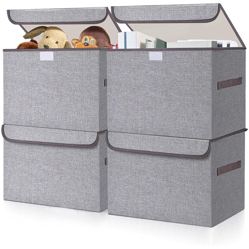 Large 22 Quart Linen Fabric Foldable Storage Bin Cube Organizer Basket With Flip