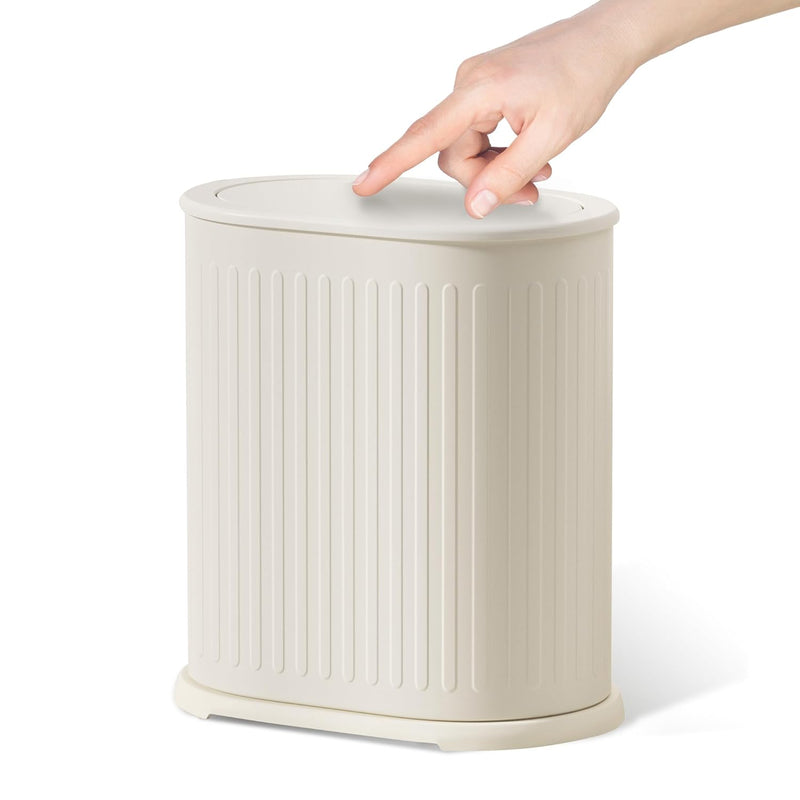 Stainless Steel Small Bathroom Trash Can With Pop Up Lid 9L/2.4 Gallon Metal Was