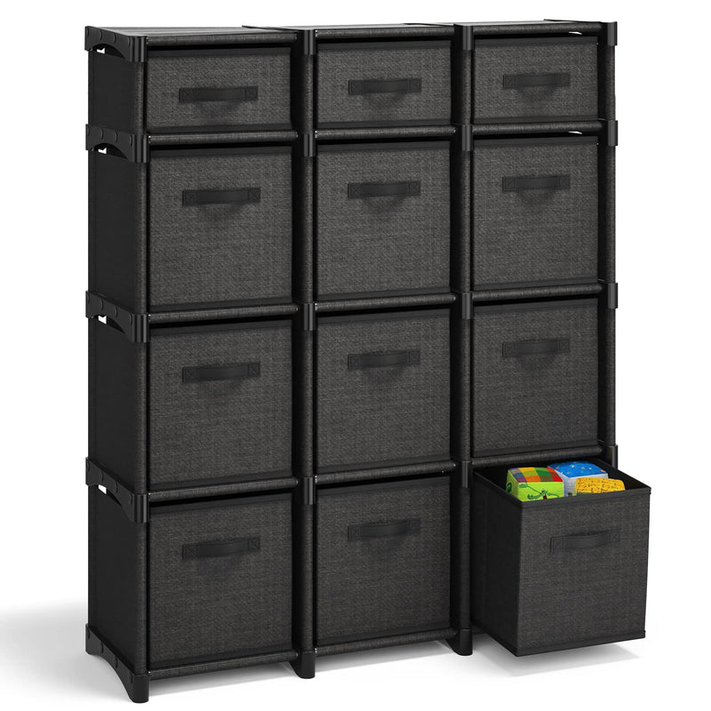12 Cube Storage Organizer, Black Storage Cubes Organizer Shelves, Sturdy Cubbies
