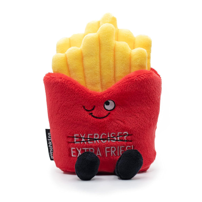 Exercise Extra Fries! French Fry Plushie Funny Pun Meme Gag Gift, White Elepha