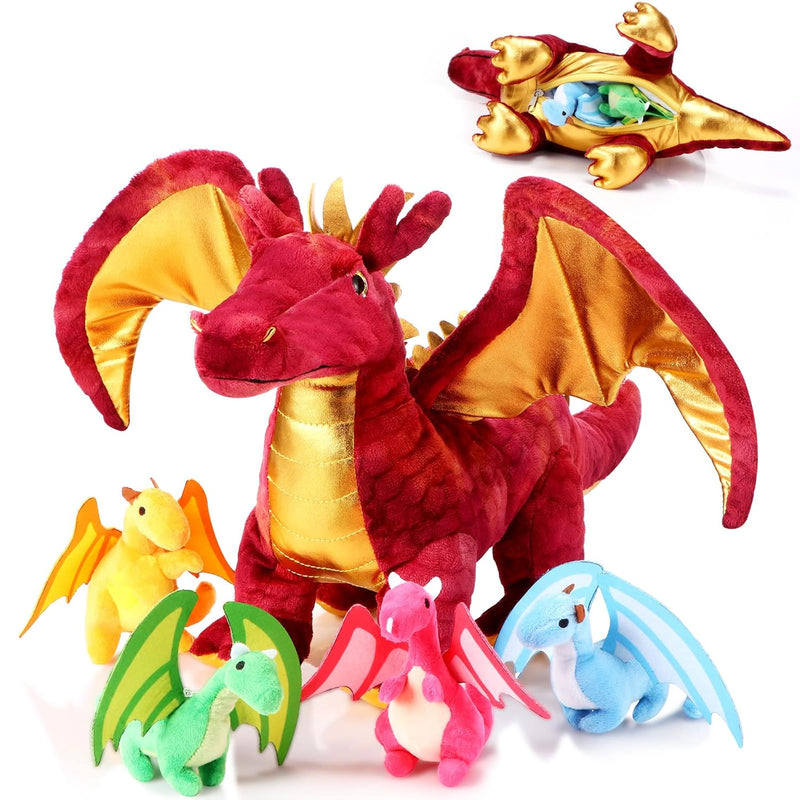 5 Pcs Dragon Plush Stuffed Animal 16 Inch Giant Mommy Dragon Plush with 4 P