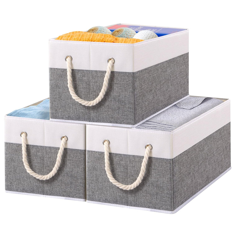 Foldable Storage Basket 3-Pack, Fabric Storage Bins With Rope Handle, Used For O