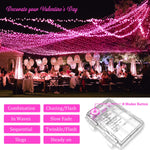 Pink Valentine'S Day Decorations, 33Ft 100 Led Battery Operated Christmas String Lights, Twinkle Fairy Mini Lights With 8 Modes Remote Indoor Outdoor Waterproof