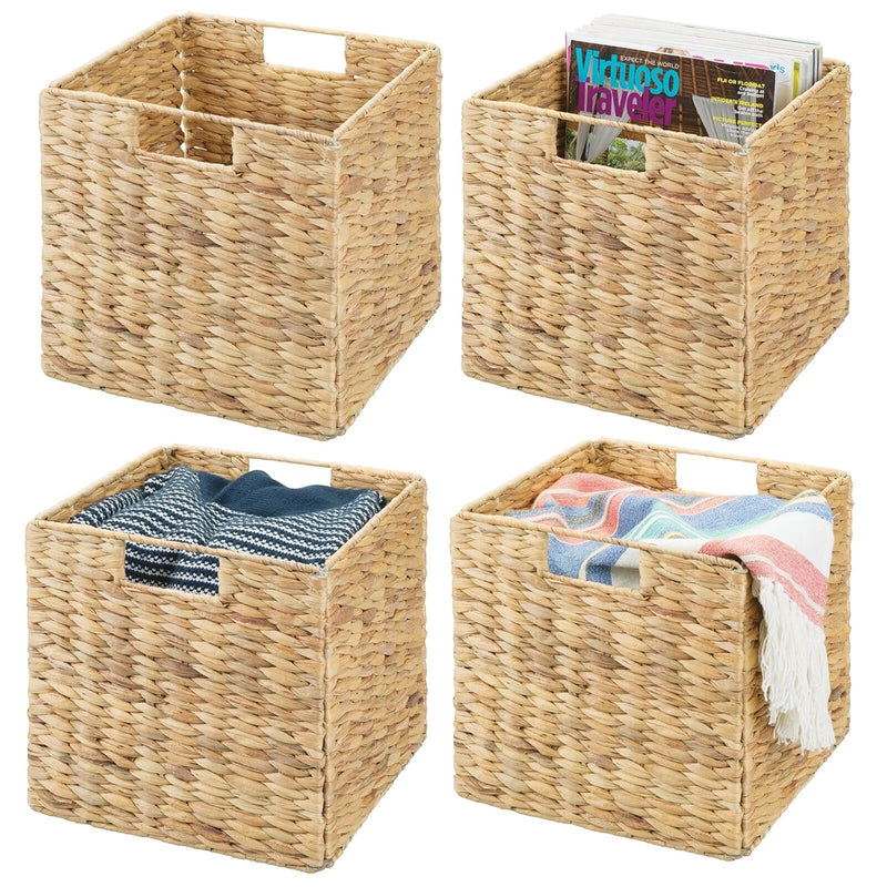 Mdesign Natural Woven Hyacinth Cube Organizer Basket With Handles, Storage For B