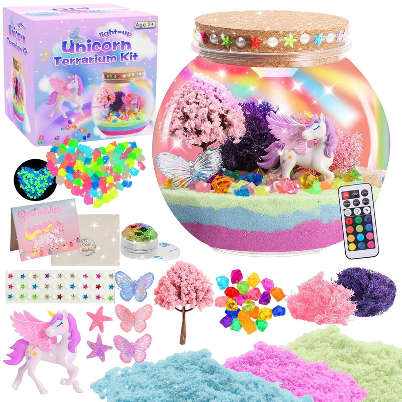 Unicorn Light Up Terrarium Kit For Kids, Unicorn Birthday Gifts For Girls A