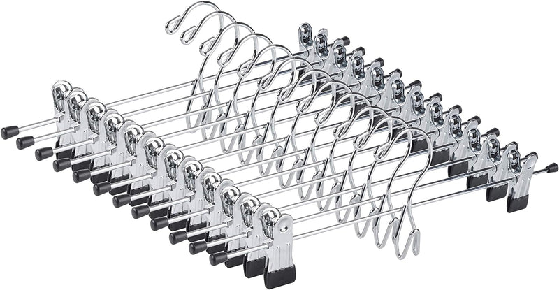 12 Pack Heavy Duty Add on Metal Pants Skirt Hangers, Stackable Add-on Metal Clothes Hangers with 2-Adjustable Clips, Cascading Clip Hangers Space Saving for Jeans, Slacks