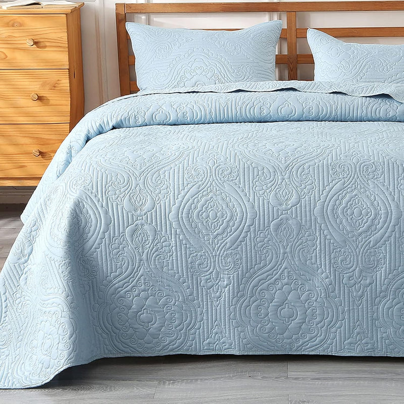 3Pcs Oversize Bedspread King Luxury Reversible Lightweight Quilt Coverlet Soli