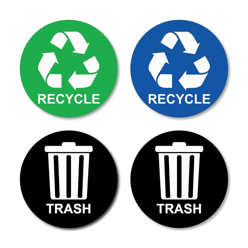 Recycle Sticker Trash Can Decal - Large Recycling Vinyl - 4 Pack (Black,Blue & G